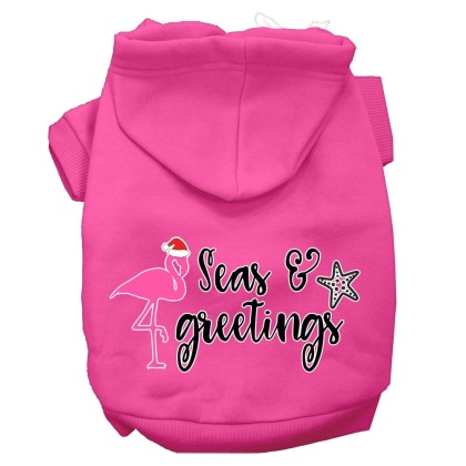 Seas and Greetings Screen Print Dog Hoodie Bright Pink L