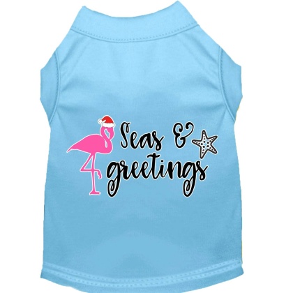 Seas and Greetings Screen Print Dog Shirt Baby Blue Lg