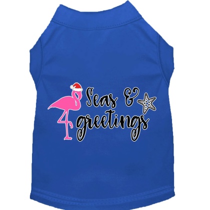 Seas and Greetings Screen Print Dog Shirt Blue Lg