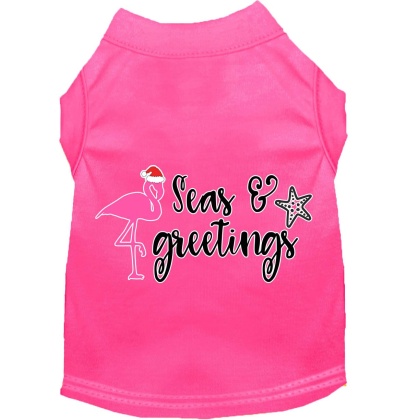 Seas and Greetings Screen Print Dog Shirt Bright Pink Lg