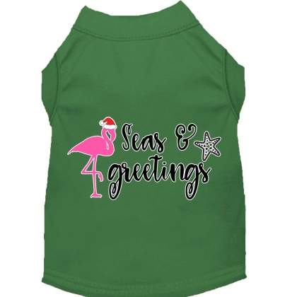 Seas and Greetings Screen Print Dog Shirt Green Lg