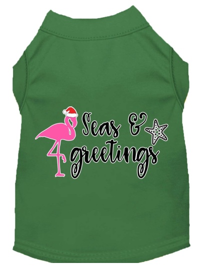 Seas and Greetings Screen Print Dog Shirt Green Lg