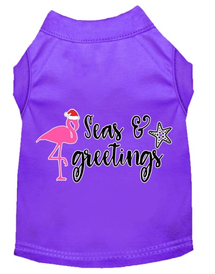 Seas and Greetings Screen Print Dog Shirt Purple Lg