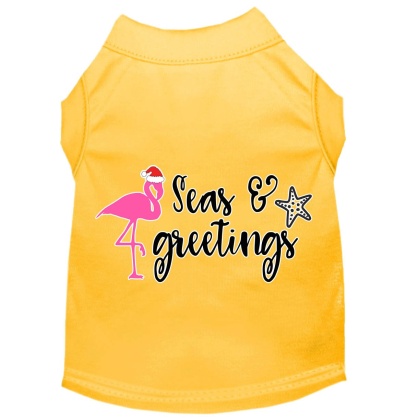 Seas and Greetings Screen Print Dog Shirt Yellow Lg