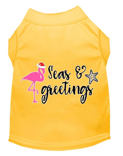 Seas and Greetings Screen Print Dog Shirt Yellow Lg