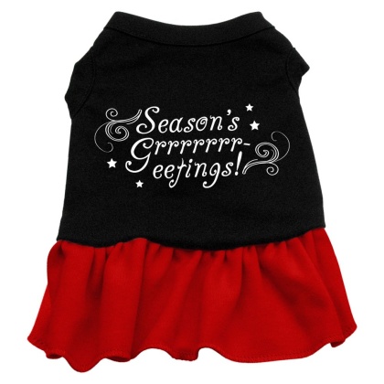 Seasons Greetings Screen Print Dress Black with Red Lg