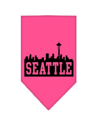 Seattle Skyline Screen Print Bandana Bright Pink Large