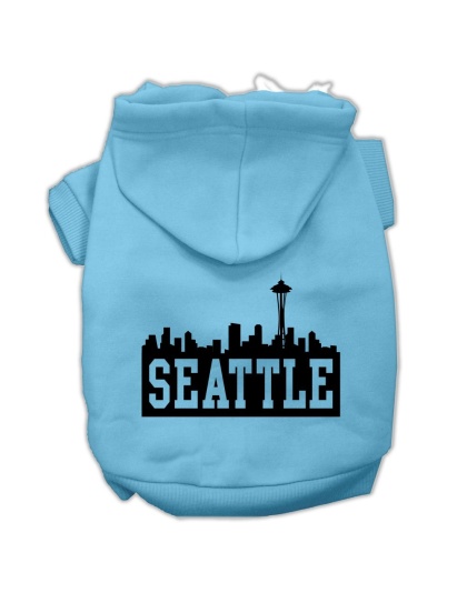Seattle Skyline Screen Print Pet Hoodies Baby Blue Size Lg