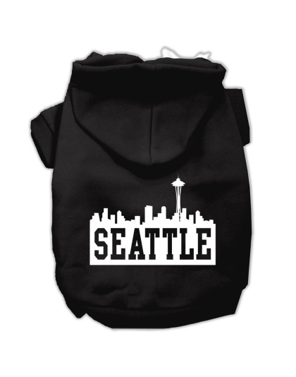 Seattle Skyline Screen Print Pet Hoodies Black Size Lg