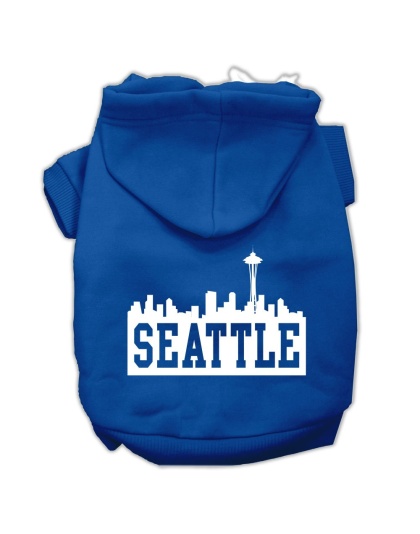 Seattle Skyline Screen Print Pet Hoodies Blue Size Lg