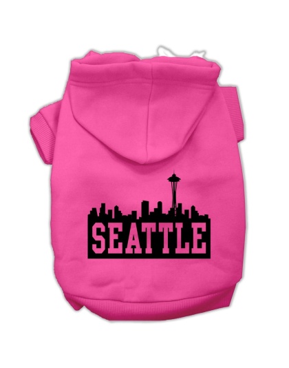 Seattle Skyline Screen Print Pet Hoodies Bright Pink Size Lg