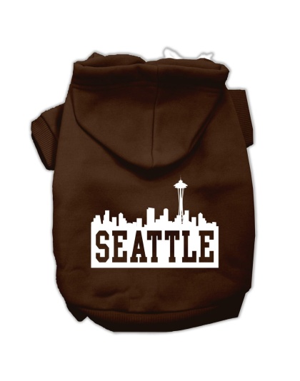 Seattle Skyline Screen Print Pet Hoodies Brown Size Lg