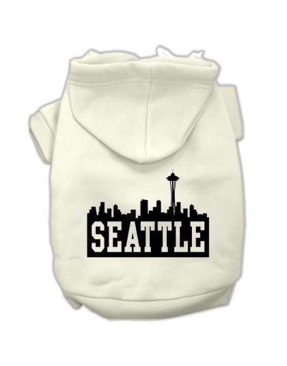 Seattle Skyline Screen Print Pet Hoodies Cream Size Lg