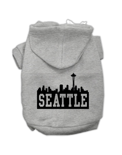 Seattle Skyline Screen Print Pet Hoodies Grey Size Lg