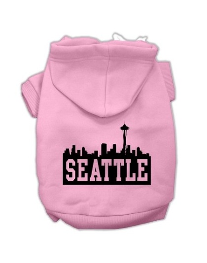 Seattle Skyline Screen Print Pet Hoodies Light Pink Size Lg