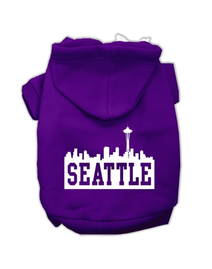 Seattle Skyline Screen Print Pet Hoodies Purple Size Lg
