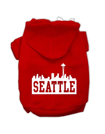 Seattle Skyline Screen Print Pet Hoodies Red Size Lg
