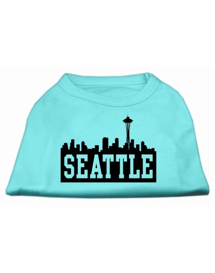 Seattle Skyline Screen Print Shirt Aqua Lg