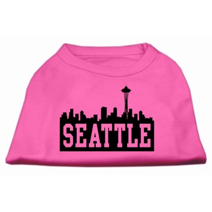 Seattle Skyline Screen Print Shirt Bright Pink Lg