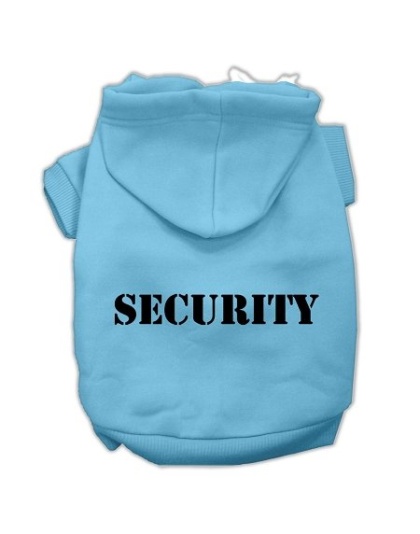 Security Screen Print Pet Hoodies Baby Blue Size w/ Black Size text Lg