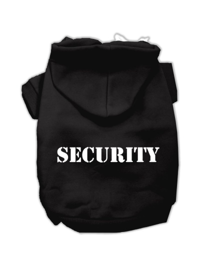 Security Screen Print Pet Hoodies Black Size w/ Cream Size text Lg