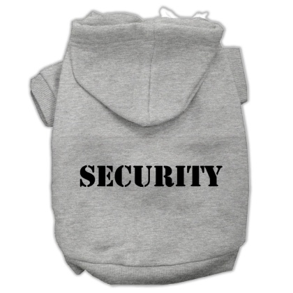 Security Screen Print Pet Hoodies Grey Size w/ Black Size text Lg