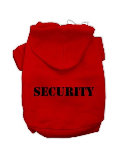 Security Screen Print Pet Hoodies Red Size w/ Black Size text Lg