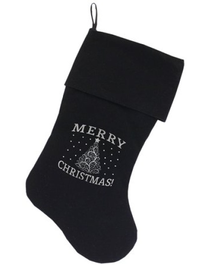 Shimmer Christmas Tree Screen Print 18 inch Velvet Christmas Stocking Black