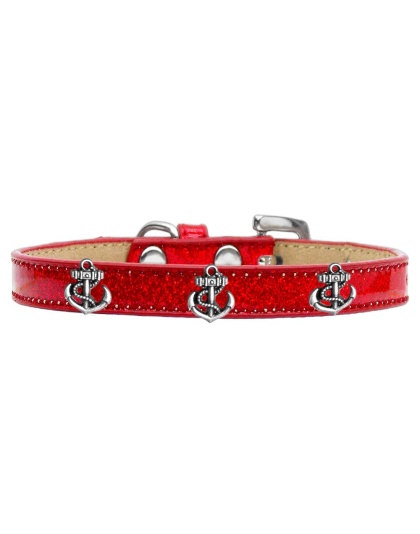 Silver Anchor Widget Dog Collar Red Ice Cream Size 10