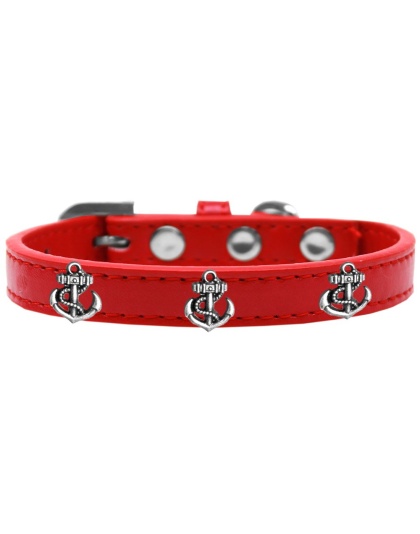 Silver Anchor Widget Dog Collar Red Size 10