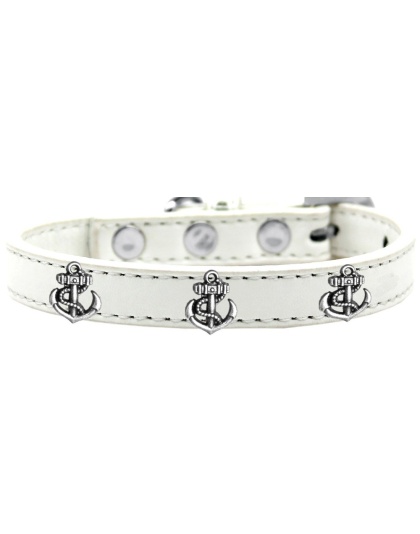 Silver Anchor Widget Dog Collar White Size 10