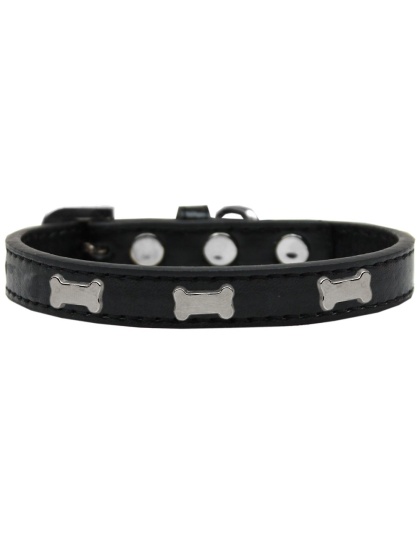 Silver Bone Widget Dog Collar Black Size 10