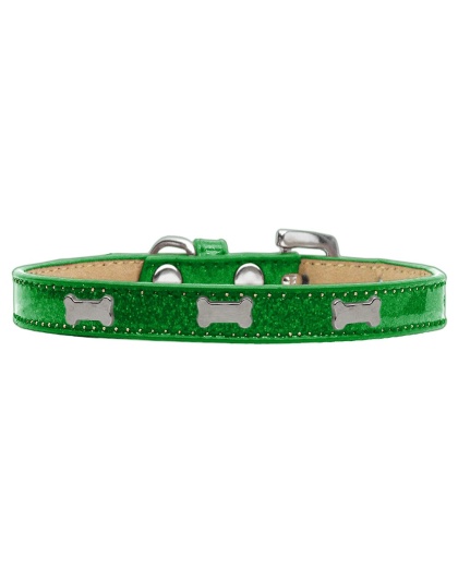 Silver Bone Widget Dog Collar Emerald Green Ice Cream Size 10