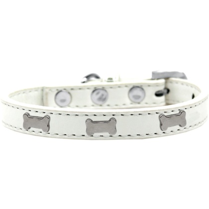 Silver Bone Widget Dog Collar White Size 10