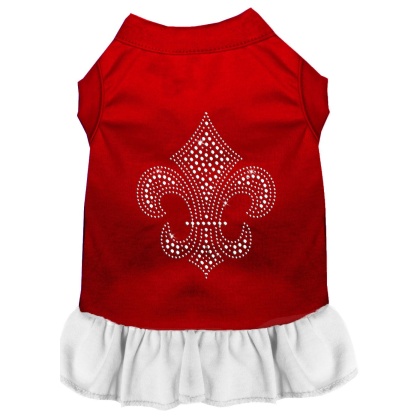 Silver Fleur de Lis Rhinestone Dress Red with White Lg