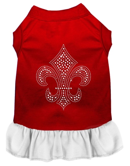 Silver Fleur de Lis Rhinestone Dress Red with White Lg