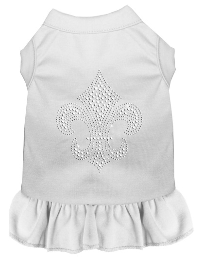 Silver Fleur de Lis Rhinestone Dress White 4X