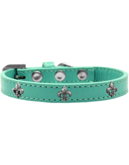 Silver Fleur De Lis Widget Dog Collar Aqua Size 10