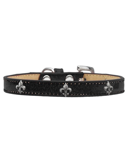 Silver Fleur De Lis Widget Dog Collar Black Ice Cream Size 10