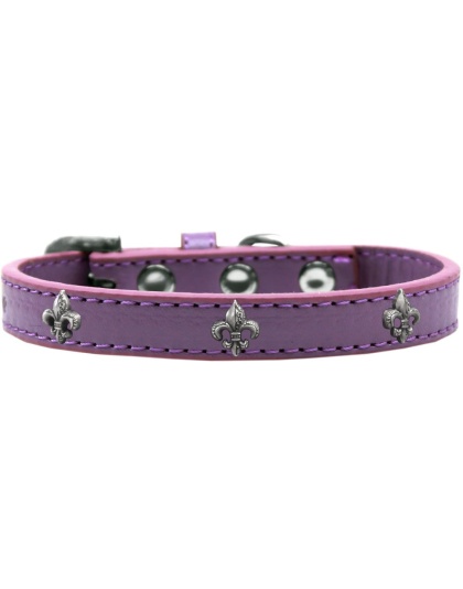 Silver Fleur De Lis Widget Dog Collar Lavender Size 10