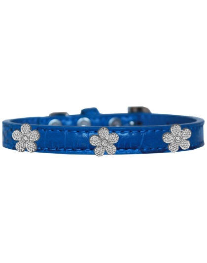 Silver Flower Widget Croc Dog Collar Blue Size 10