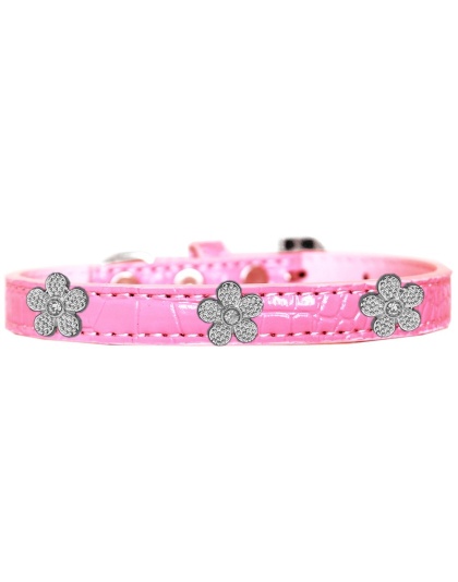 Silver Flower Widget Croc Dog Collar Light Pink Size 10