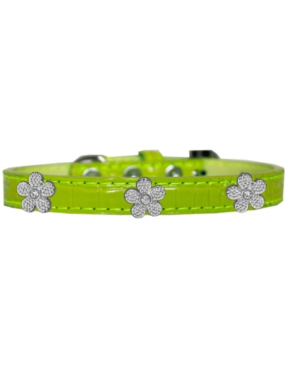 Silver Flower Widget Croc Dog Collar Lime Green Size 10