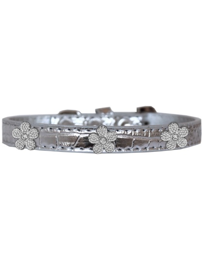 Silver Flower Widget Croc Dog Collar Silver Size 10