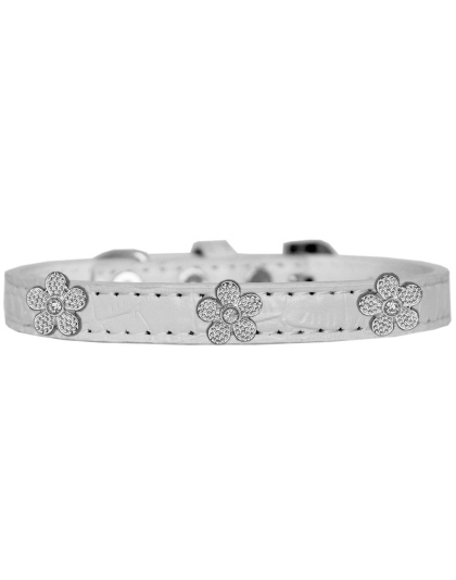 Silver Flower Widget Croc Dog Collar White Size 10