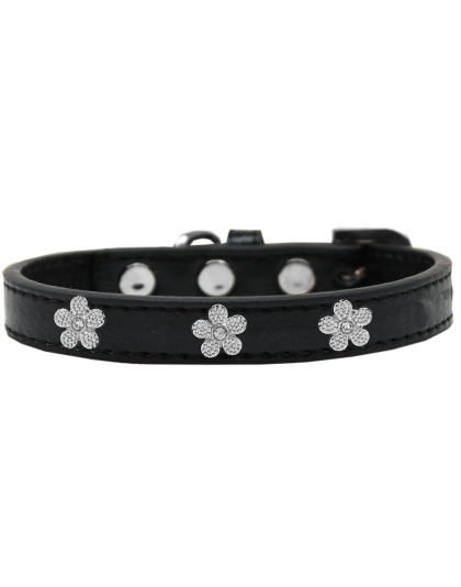 Silver Flower Widget Dog Collar Black Size 10