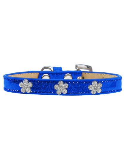 Silver Flower Widget Dog Collar Blue Ice Cream Size 10