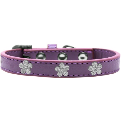 Silver Flower Widget Dog Collar Lavender Size 10