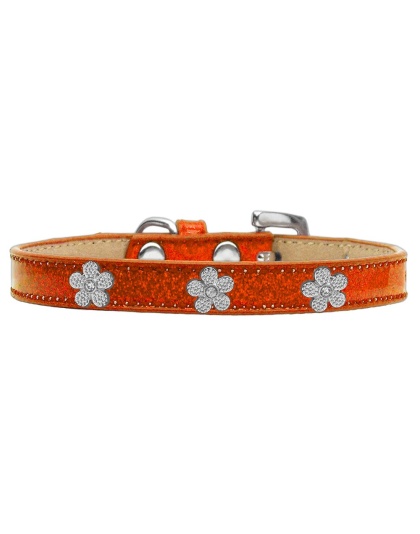 Silver Flower Widget Dog Collar Orange Ice Cream Size 10