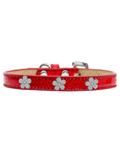 Silver Flower Widget Dog Collar Red Ice Cream Size 10